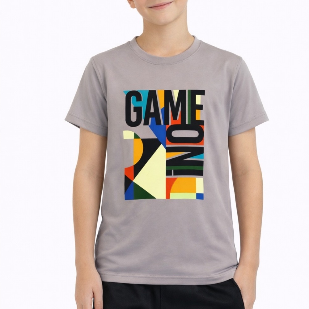 All in Motion gray game on performance stretch tee size youth medium